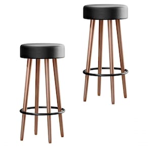 Kit Conjunto 2 Banquetas Malibu Pés Palito Estofado Para Area Gourmet Cozinha Bar Balcao Bistro Courino Preto Eli Móve