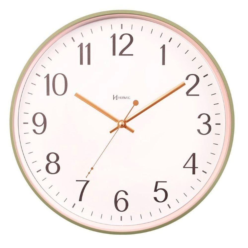 Relógio Parede Herweg Vidro 34,6cm Silencioso Verde 6868 Verde Claro - Verde Claro