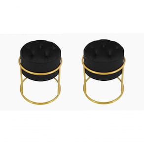 Kit 2 Puff Banqueta Estofado Decorativo Base De Ferro Capitonê Suede Preto Eli Móveis E Decoração