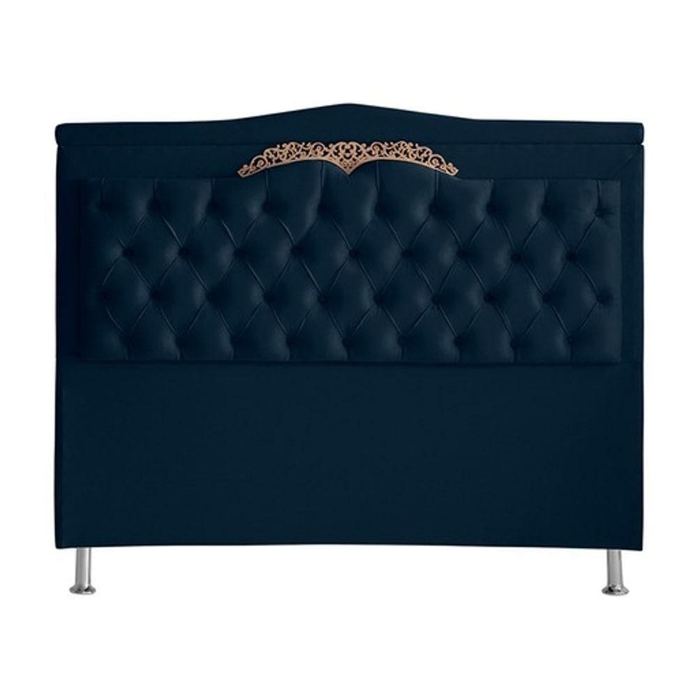 Cabeceira De Cama Box Madri Casal Queen 160 Cm Suede Azul Marinho Eli Móveis E Decoração