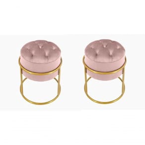 Kit 2 Puff Banqueta Estofado Decorativo Base De Ferro Capitonê Suede Rosa Eli Móveis E Decoração