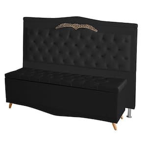 Kit Cabeceira De Cama Box E Calçadeira Baú Madri Queen 160 Cm Suede Preto Eli Móveis E Decoração