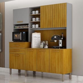 Armário De Cozinha Lian 7 Portas 2 Gavetas Nicho Mobilihouse Cinamomo/cinza Acetinado