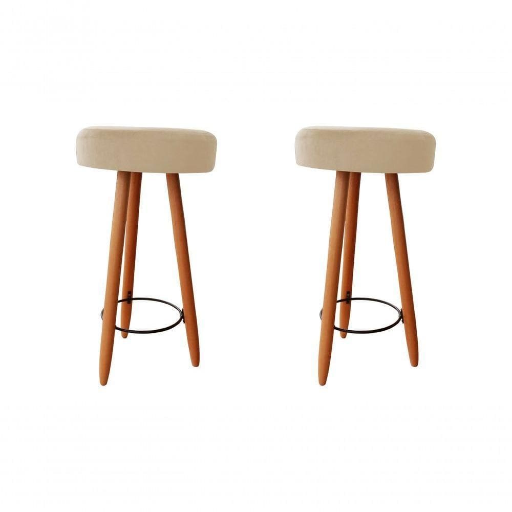 Kit Duas Banqueta Alta Para área Gourmet Balcão Pés Palito Suede Bege Eli Móveis E Decoração