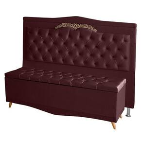 Kit Cabeceira De Cama Box E Calçadeira Baú Madri Queen 160 Cm Suede Bordo Eli Móveis E Decoração