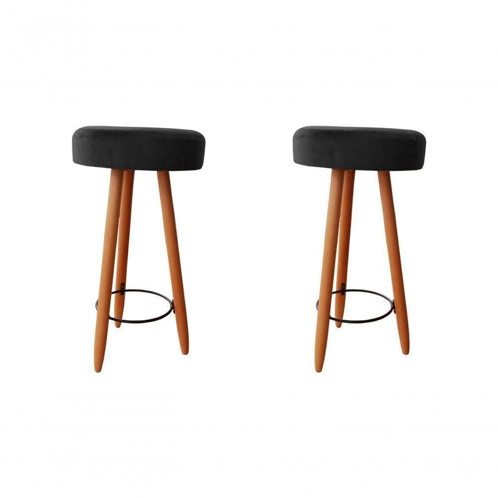 Kit Duas Banqueta Alta Para área Gourmet Balcão Pés Palito Suede Grafite Eli Móveis E Decoração