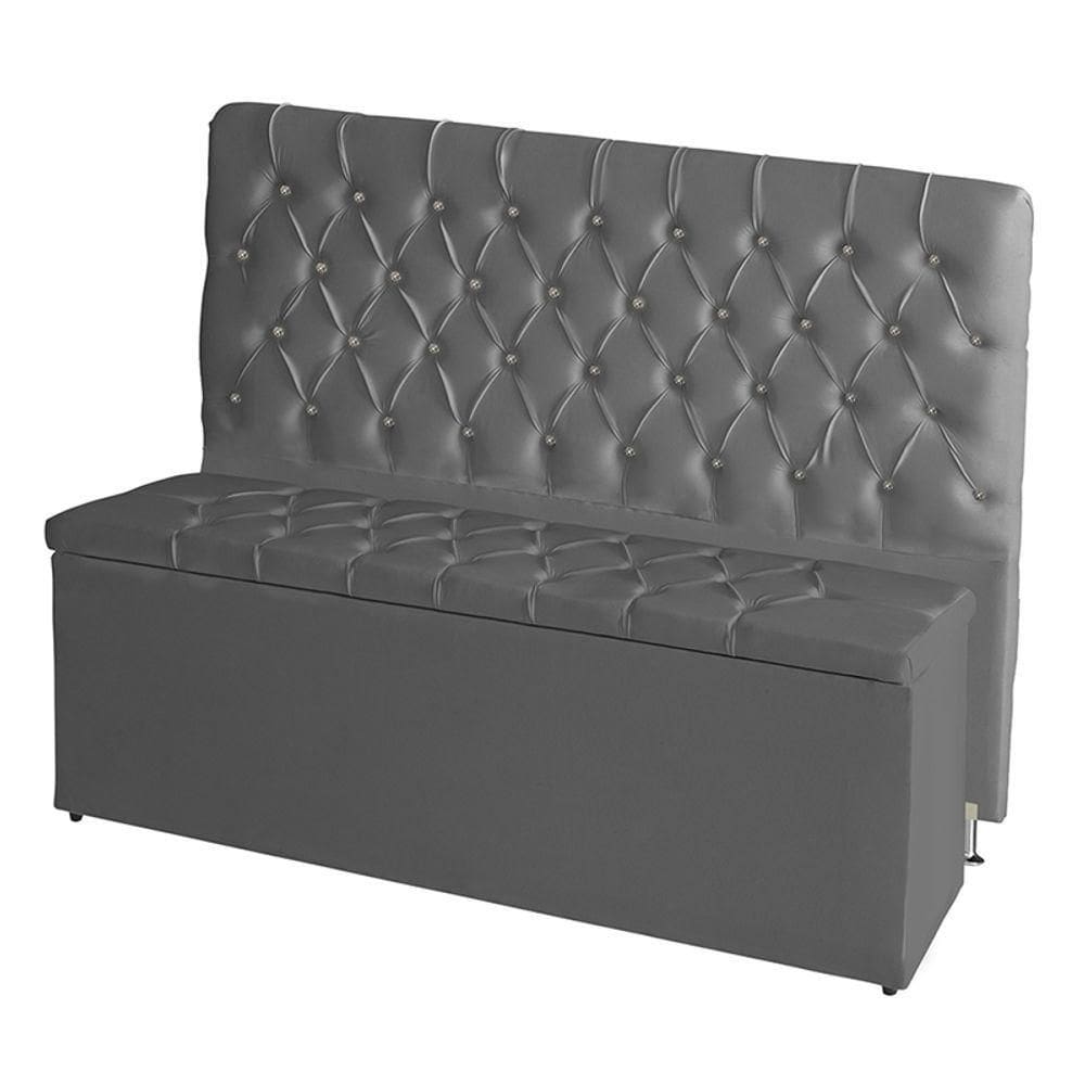 Kit De Quarto Cabeceira De Cama Box E Calçadeira Baú Bella King 195 Cm Suede Botão Strass Grafite Eli Móveis E Decoração