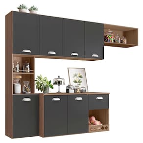 Cozinha Compacta Suspensa Mila 7 Portas 180 Cm Carvalho Grafite Poliman