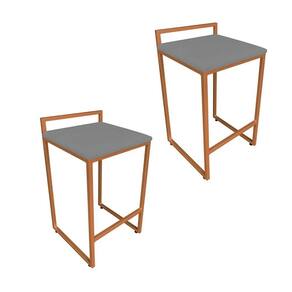 Conjunto 02 Banquetas Alta Lavínia Suede Base Cobre D\`rossi Grafite
