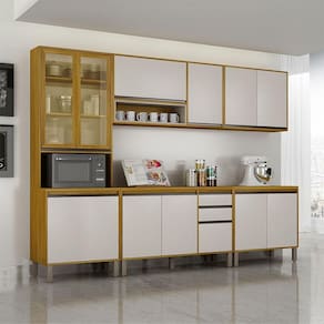 Cozinha Completa Nala Cristaleira 5 Pçs12 Portas Mobilihouse Cinamomo/off White