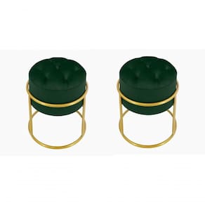Kit 2 Puff Banqueta Estofado Decorativo Base De Ferro Capitonê Suede Verde Eli Móveis E Decoração