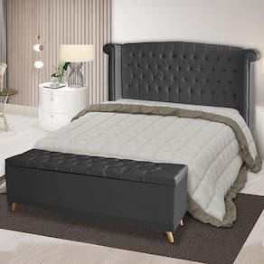 Kit Cabeceira De Cama Box E Calçadeira Baú Malibu Queen 160 Cm Suede Grafite Eli Móveis