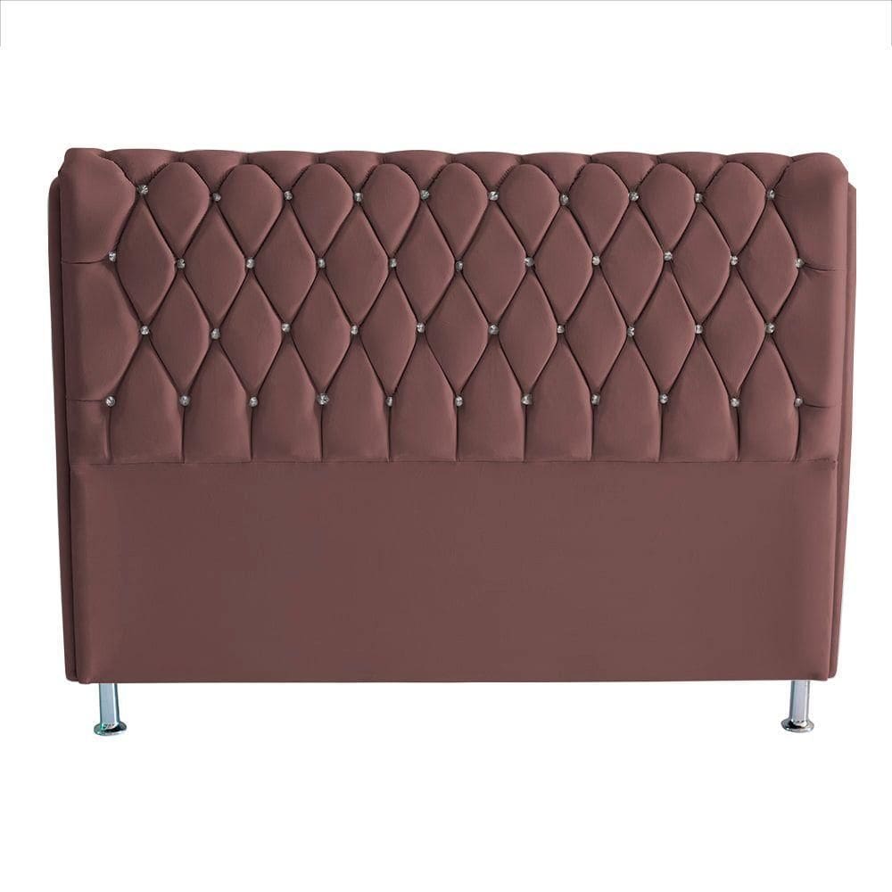 Cabeceira De Cama Box Londres Casal 140 Cm Suede Botão De Strass Rosê Eli Móveis E Decoração