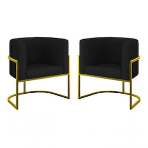Kit 2 Poltronas Decorativa Luxo Base De Metal Dourada Escritório Recepção Sala Suede Preto Eli Móveis E Decoração