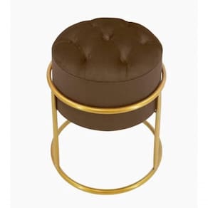 Puff Banqueta Estofado Decorativo Base De Ferro Capitonê Suede Marrom Eli Móveis E Decoração