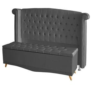 Kit De Quarto Cabeceira De Cama Box E Calçadeira Baú Toquio Casal 140 Cm Suede Grafite Eli Móveis E Decoração