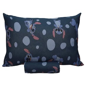 Jogo De Cama Portallar Solteiro Malha Mista Estampado Disney Stitch Pedras 2 Pçs Azul