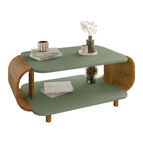 Mesa De Centro Sala Floripa Com Pés De Madeira Maciça Pistache/naturale