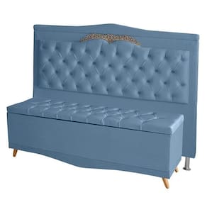 Kit Cabeceira De Cama Box E Calçadeira Baú Madri Casal 140 Cm Suede Azul Bebê Eli Móveis E Decoração