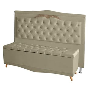 Kit Cabeceira De Cama Box E Calçadeira Baú Madri King 195 Cm Suede Bege Eli Móveis E Decoração
