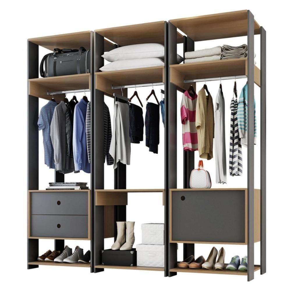 Guarda Roupa 2 Gavetas E 1 Porta Siena Preto Freijó