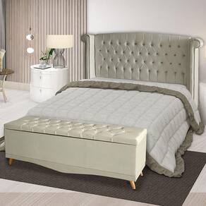 Kit Cabeceira De Cama Box E Calçadeira Baú Malibu King 195 Cm Suede Porcelana Eli Móveis