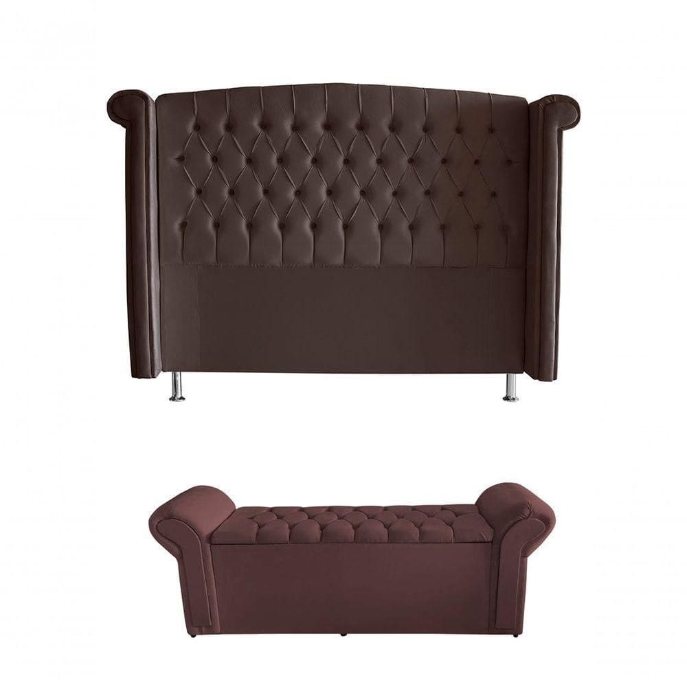 Kit Realeza Cabeceira De Cama Box E Calçadeira Baú Casal 140 Cm Suede Rosê Eli Móveis