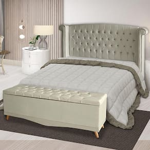 Kit Cabeceira De Cama Box E Calçadeira Baú Malibu Casal 140 Cm Suede Porcelana Eli Móveis