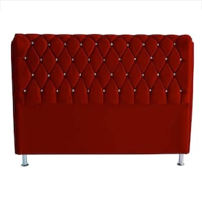 Cabeceira De Cama Box Londres Casal 140 Cm Suede Botão De Strass Vermelho Eli Móveis E Decoração