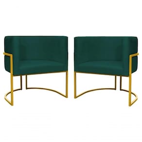 Kit 2 Poltronas Decorativa Luxo Base De Metal Dourada Escritório Recepção Sala Suede Verde Eli Móveis E Decoração
