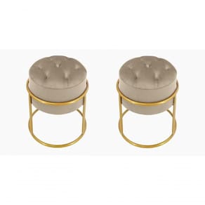 Kit 2 Puff Banqueta Estofado Decorativo Base De Ferro Capitonê Suede Bege Eli Móveis E Decoração