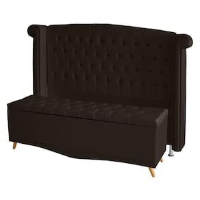 Kit De Quarto Cabeceira De Cama Box E Calçadeira Baú Toquio Casal 140 Cm Suede Marrom Eli Móveis E Decoração