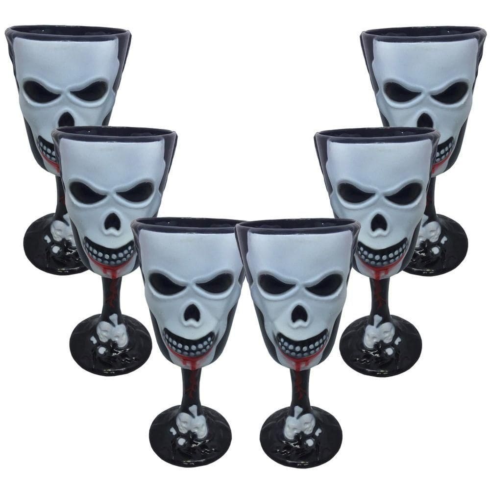 Taça Halloween Acrílico Preta Com Caveiras - 6 Unidades