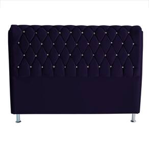 Cabeceira De Cama Box Londres Casal 140 Cm Suede Botão De Strass Azul Marinho Eli Móveis E Decoração