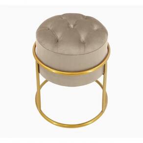 Puff Banqueta Estofado Decorativo Base De Ferro Capitonê Suede Bege Eli Móveis E Decoração