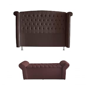 Kit Realeza Cabeceira De Cama Box E Calçadeira Baú Queen 160 Cm Suede Rosê Eli Móveis
