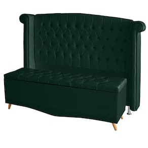 Kit De Quarto Cabeceira De Cama Box E Calçadeira Baú Toquio Casal 140 Cm Suede Verde Eli Móveis E Decoração