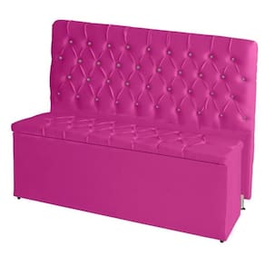 Kit De Quarto Cabeceira De Cama Box E Calçadeira Baú Bella Casal 140 Cm Suede Botão Strass Rosa Pink Eli Móveis E Decora