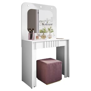 Penteadeira Camarim Rouge Com 1 Gaveta Ripada E Led Branco