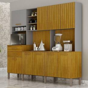 Armário Cozinha Lira Plus 9 Portas 2 Gvts Nicho Mobilihouse Cinamomo/cinza Acetinado
