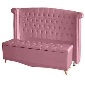 Kit De Quarto Cabeceira De Cama Box E Calçadeira Baú Toquio Casal 140 Cm Suede Rosa Bebê Eli Móveis E Decoração