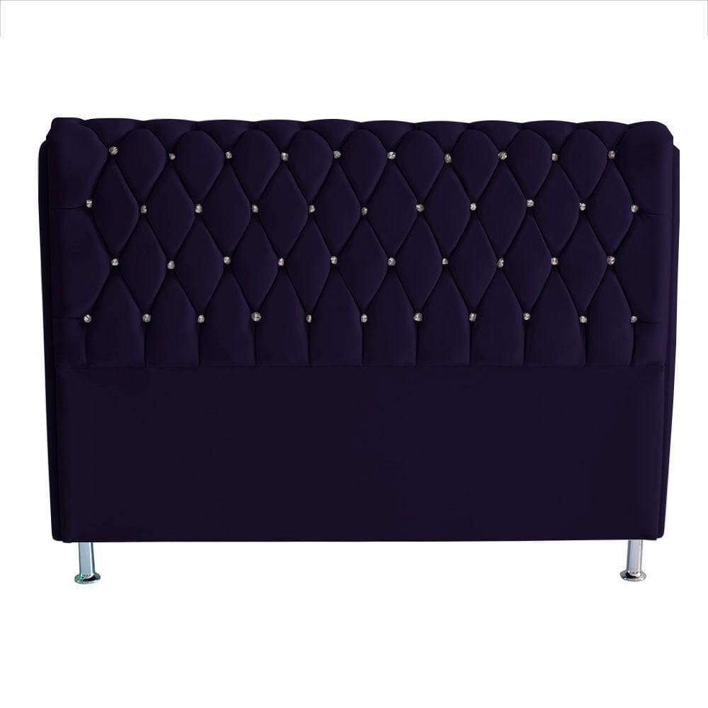 Cabeceira De Cama Box Londres Casal Queen 160 Cm Suede Botão De Strass Azul Marinho Eli Móveis E Decoração
