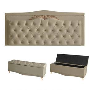 Kit Helena Cabeceira De Cama Painel E Calçadeira Baú Casal 140 Cm Suede Bege Eli Móveis E Decoração