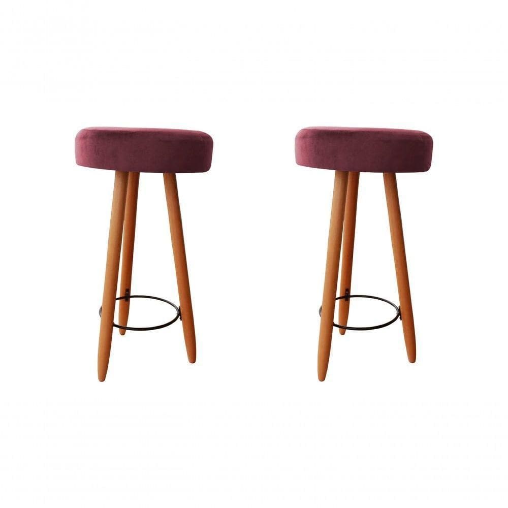 Kit Duas Banqueta Alta Para área Gourmet Balcão Pés Palito Suede Rosê Eli Móveis E Decoração
