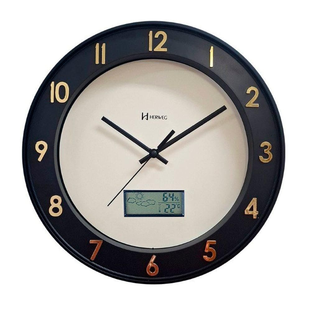 Relógio Parede Herweg Dourado E Preto Silencioso 34,6cm 6864 Preto - Preto