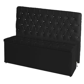 Kit De Quarto Cabeceira De Cama Box E Calçadeira Baú Bella King 195 Cm Suede Botão Strass Preto Eli Móveis E Decoração