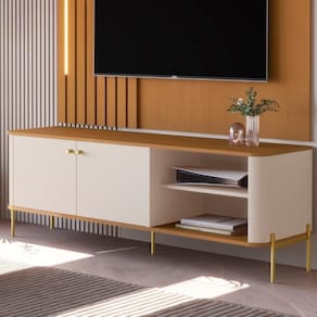 Bancada Para Tv 58 Polegadas Sven Off White Nature Dourado
