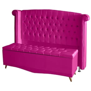 Kit De Quarto Cabeceira De Cama Box E Calçadeira Baú Toquio Casal Queen 160 Cm Suede Rosa Pink Eli Móveis E Decoração