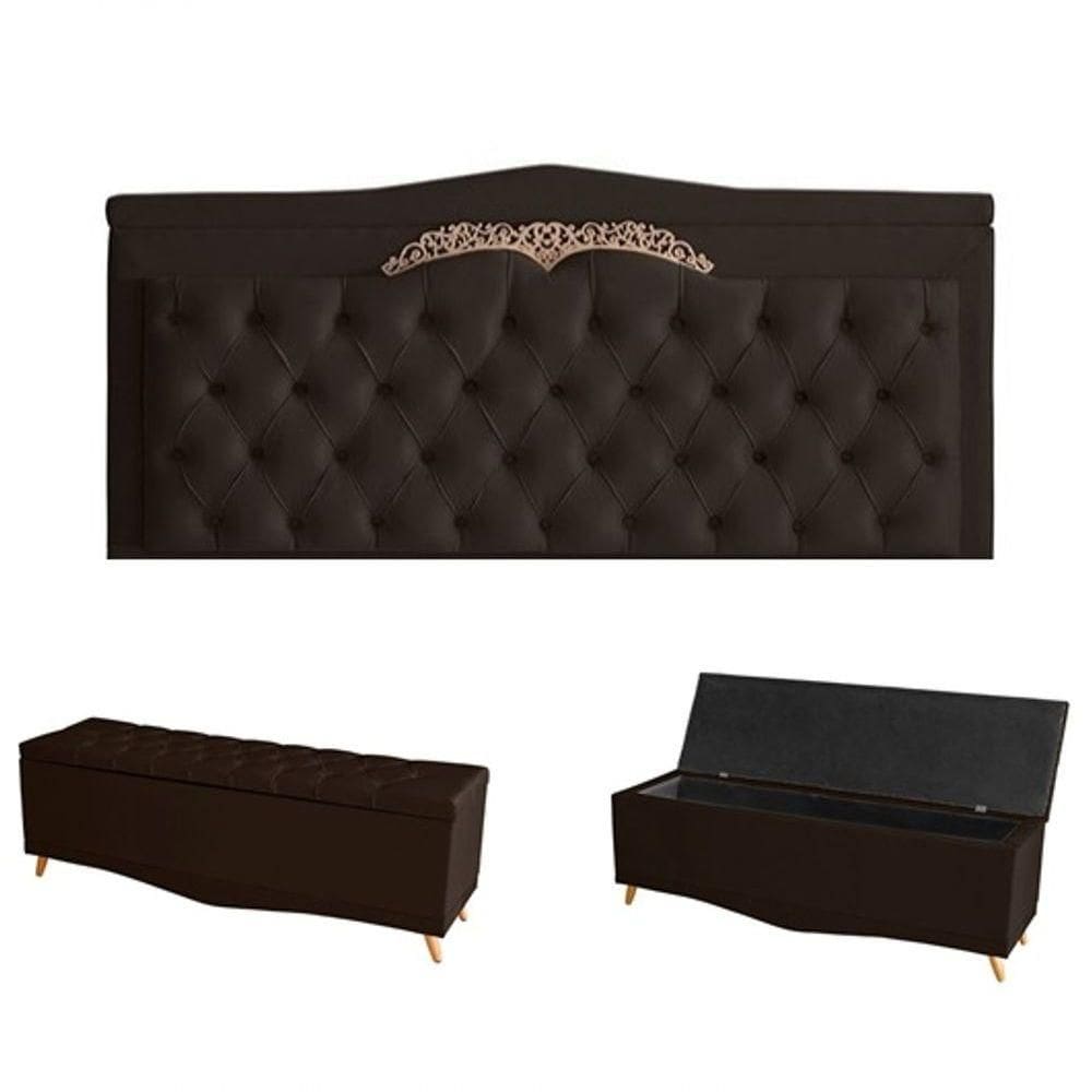 Kit Helena Cabeceira De Cama Painel E Calçadeira Baú Queen 160 Cm Suede Marrom Eli Móveis E Decoração