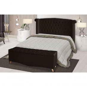 Kit Cabeceira De Cama Box E Calçadeira Baú Malibu King 195 Cm Suede Marrom Eli Móveis